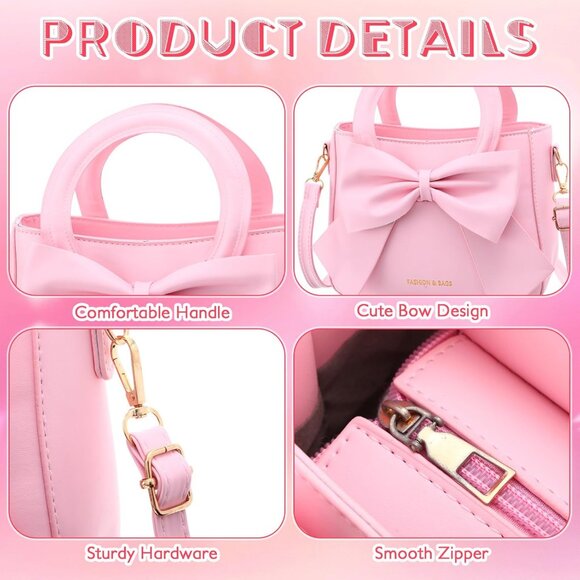 Leather Crossbody Bag Women Small Purse with Bow Pearl Charm Versatile - Picture 4 of 6